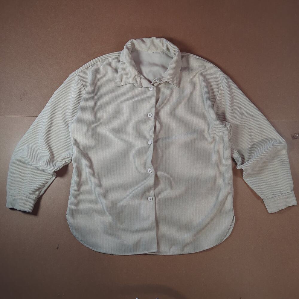Beige Corduroy Button Up Shirt Neutral Minimalist